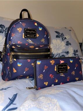 Loungefly Navy Snack Print Mini Backpack & Zip Wallet Set
